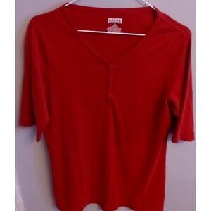 Duluth Trading Co Women’s M Short Sleeve Shirt V-Neck Buttons Orange